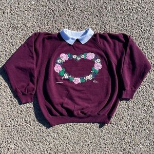 Floral Heart Morning Sun Vtg 1980s Hanes Collared Sweatshirt Women’s (L 42-44)
